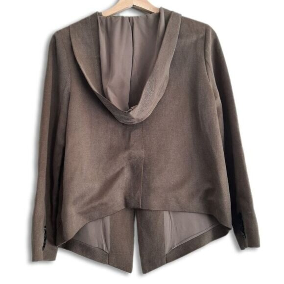GARDE Linen Blend 100% Silk Lining Modern Asymmetric Full-Zip Jacket w Hood Sz S - Picture 4 of 16
